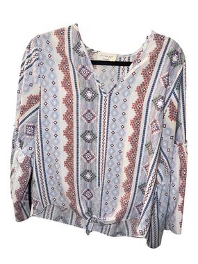 lavender field Light Blue Geometric V-Neck Tie-Front Blouse